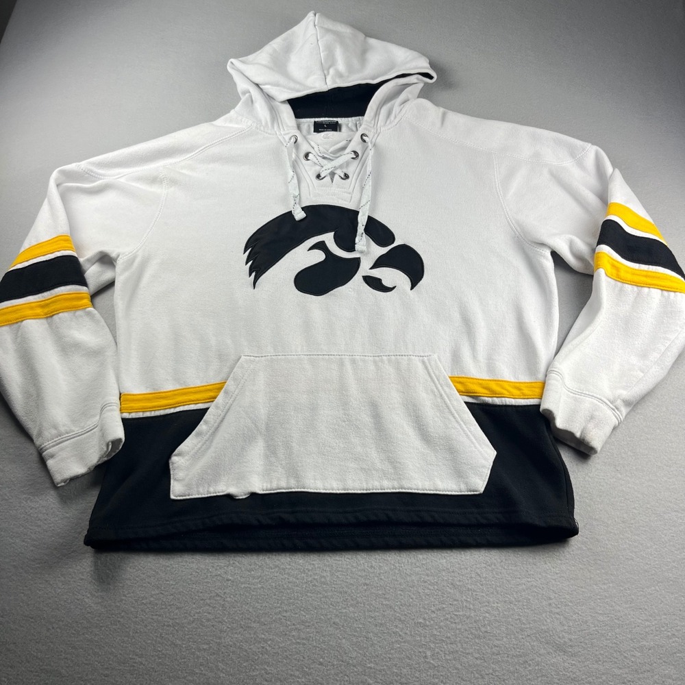 Colosseum Iowa Hawkeyes Lace Up Hoodie Mens Large White Black Gold Sweatshirt
